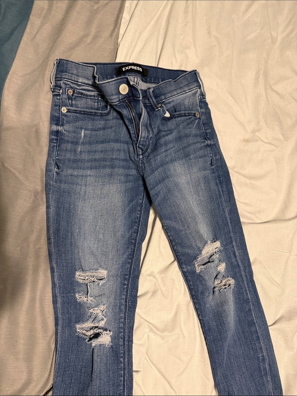 Express Distressed Skinny Jeans - Blue
